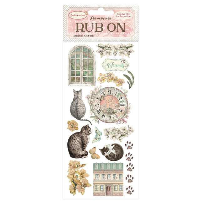 Rub-on 10,16x21,6 cm - Orchideen und Katzen Katze