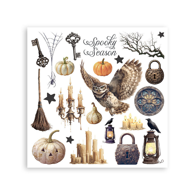 Bedrucktes dekoratives Rub-On-Set für Kunst und Handwerk 15,5x15,5 cm - Halloween