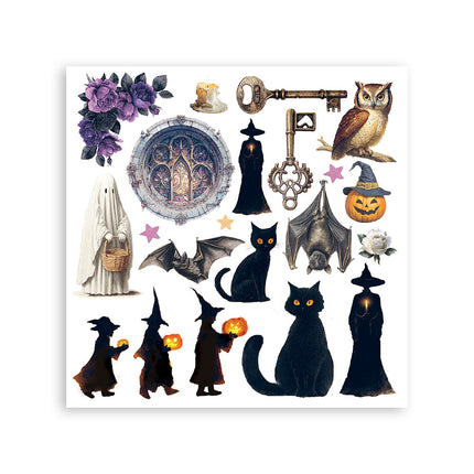 Bedrucktes dekoratives Rub-On-Set für Kunst und Handwerk 15,5x15,5 cm - Halloween
