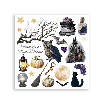 Bedrucktes dekoratives Rub-On-Set für Kunst und Handwerk 15,5x15,5 cm - Halloween