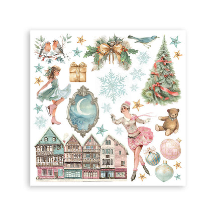 Printed Decorative Rub on kit for Art and Craft cm 15,5x15,5 - Winter Magic