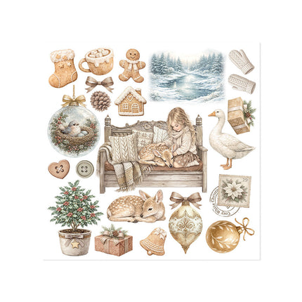 Printed Decorative Rub on kit for Art and Craft cm 15,5x15,5 - White Christmas