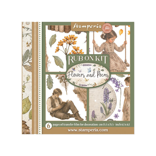 Printed Decorative Rub on kit for Art and Craft cm 15,5x15,5 - Flowers and Poems