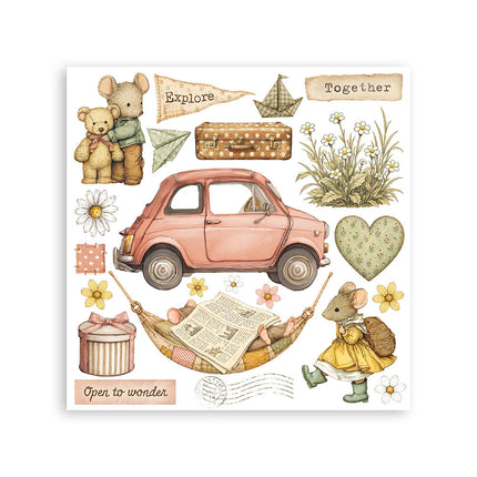 Printed Decorative Rub on kit for Art and Craft cm 15,5x15,5 - Cozy Family