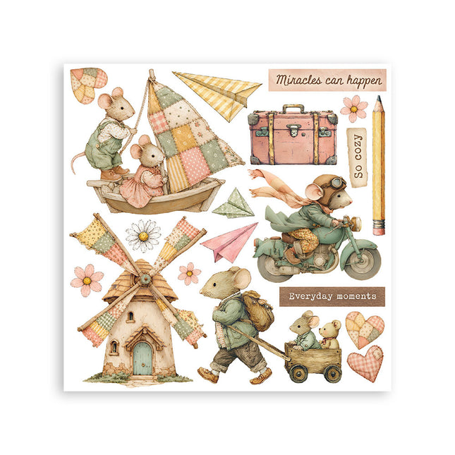 Printed Decorative Rub on kit for Art and Craft cm 15,5x15,5 - Cozy Family