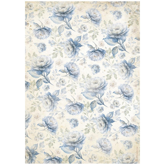 A4 Reispapier Packung - Zeitlose blaue Blumenmuster