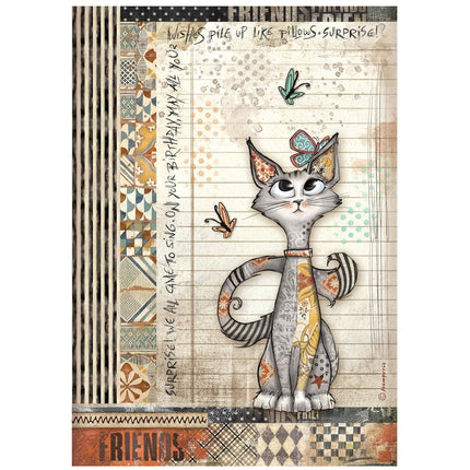 A4 Reispapier-Packung - Furry Friends Katze und Schmetterling