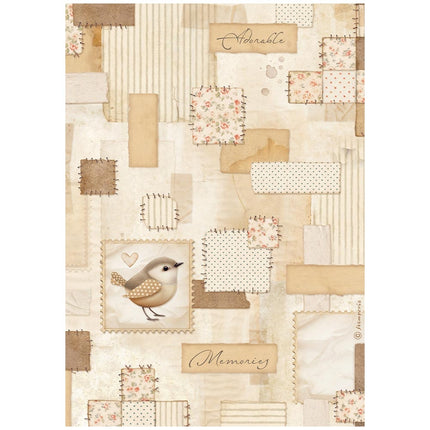A4 Reispapier verpackt - Baby Patchwork Vogel