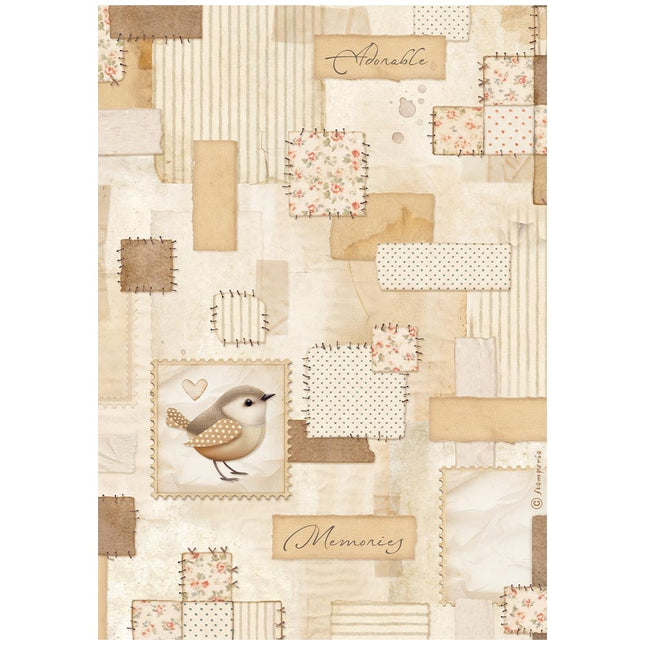 A4 Reispapier verpackt - Baby Patchwork Vogel