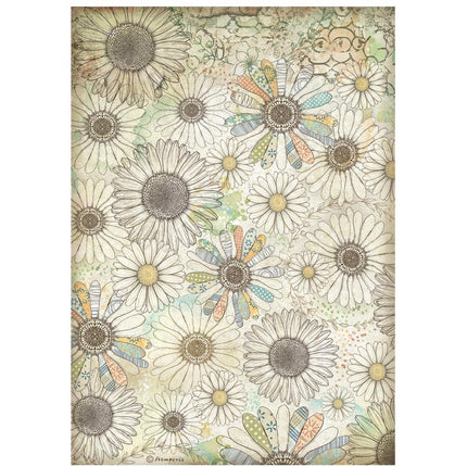 A4 Reispapier verpackt - Daisy Art stilisiertes Gänseblümchenmuster