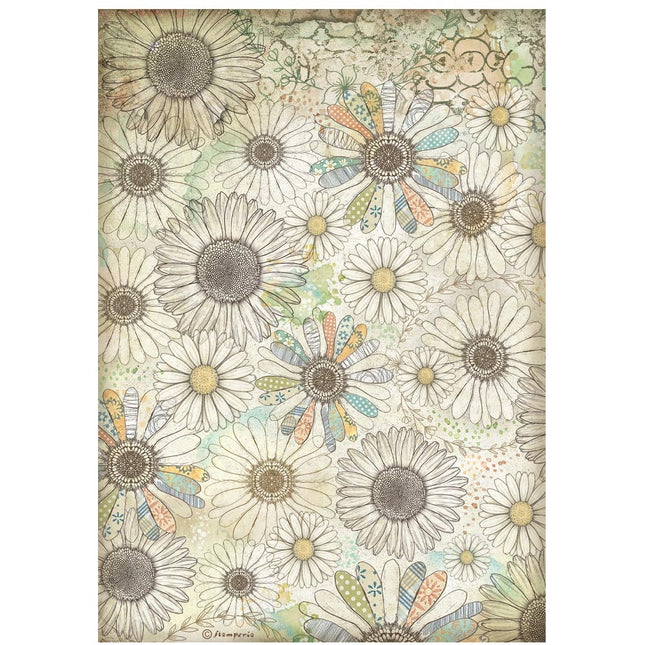 A4 Reispapier verpackt - Daisy Art stilisiertes Gänseblümchenmuster