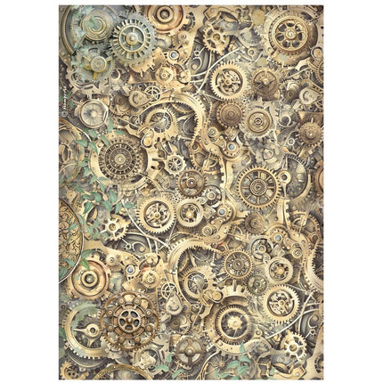 Bedrucktes A4 Reispapier für Kunst und Handwerk - Gärten der Zeit Zahnradmuster