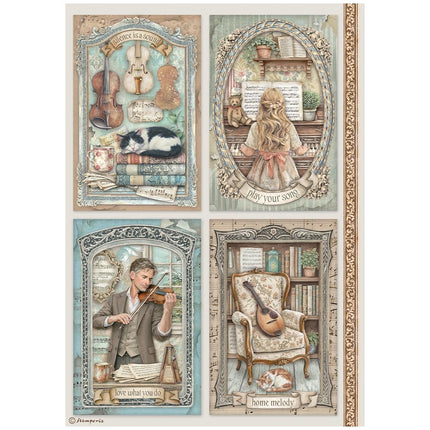 Bedrucktes A4 Reispapier für Kunst und Handwerk - Symphony 4 Karten