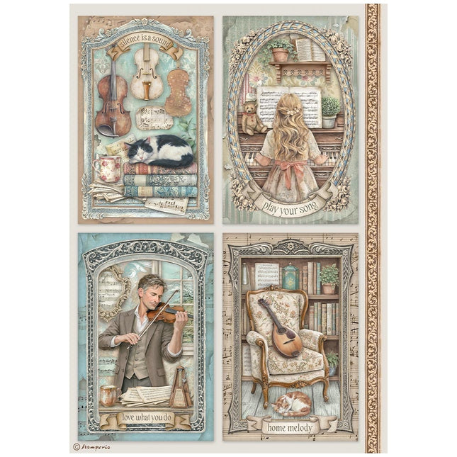 Bedrucktes A4 Reispapier für Kunst und Handwerk - Symphony 4 Karten