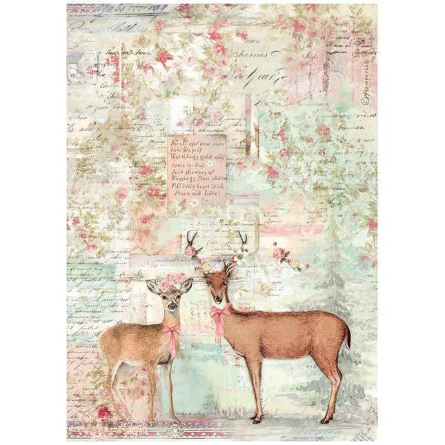 Printed A4 Rice paper for Art and Craft - Winter Magic deer
