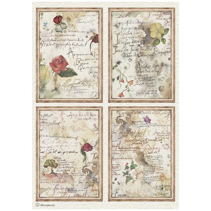 Printed A4 Rice paper for Art and Craft - Flowers and Poems 4 cards