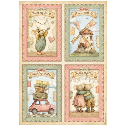 Printed A4 Rice paper for Art and Craft - Cozy Family 4 cards