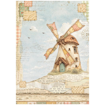Printed A4 Rice paper for Art and Craft - Cozy Family windmill
