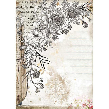 A4 Reispapier Packung - Romantisches Journal stilisierte Blume