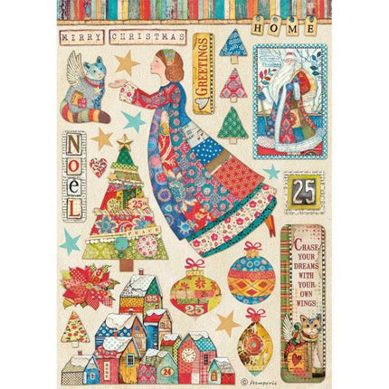 A4 Reispapier Packung - Weihnachts-Patchwork Elemente