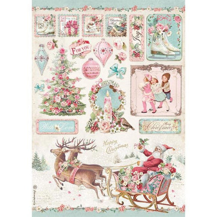 A4 Reispapier Packung - Pinker Weihnachtsschlitten