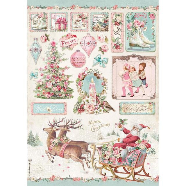 A4 Reispapier Packung - Pinker Weihnachtsschlitten