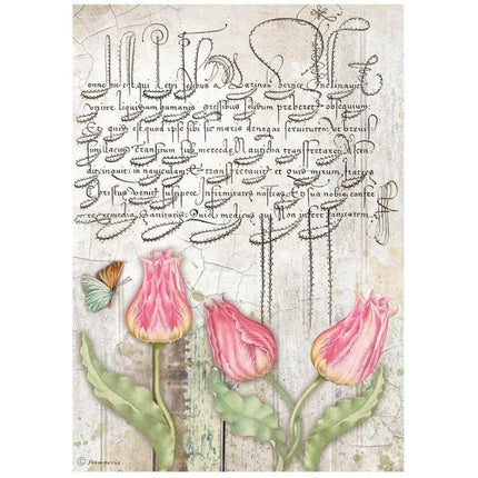 A4 Reispapier-Packung - Romantic Garden House Tulpen