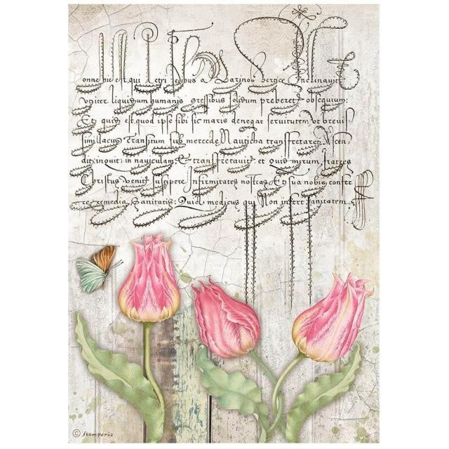 A4 Reispapier-Packung - Romantic Garden House Tulpen