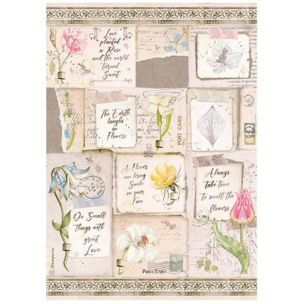 A4 Reispapier-Packung - Romantic Garden House Buchstaben und Blumen