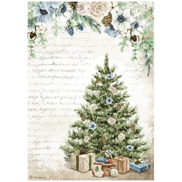 A4 Reispapier verpackt - Romantischer gemütlicher Winter blauer Baum
