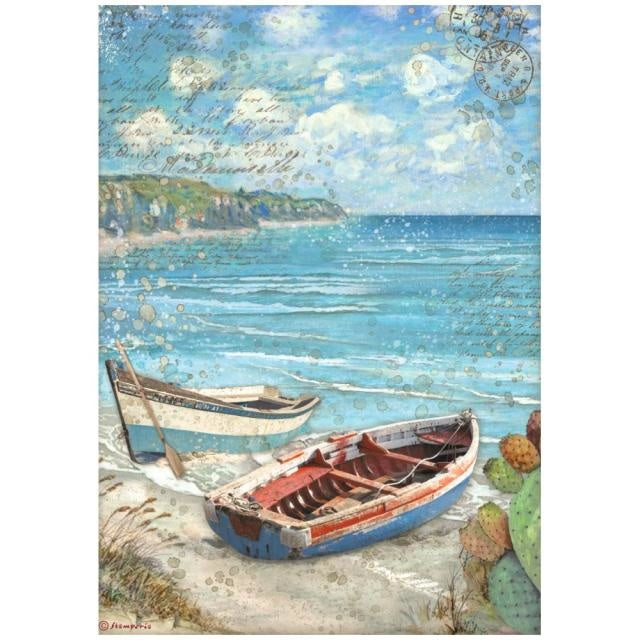 A4 Reispapier verpackt - Blue Dream Boote