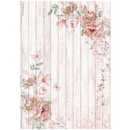 A4 Reispapier verpackt - Roseland Ecken mit Rosen