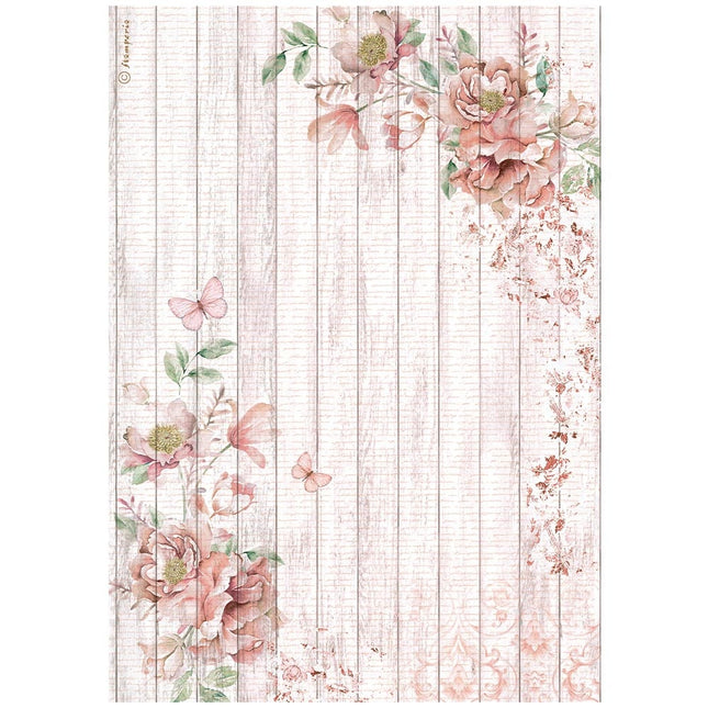 A4 Reispapier verpackt - Roseland Ecken mit Rosen
