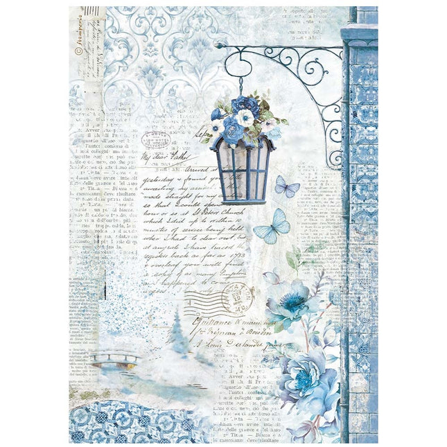 A4 Reispapier verpackt - Blue Land Lampe