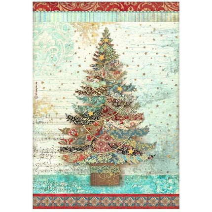 A4 Reispapier verpackt - Weihnachtsgrüße Baum