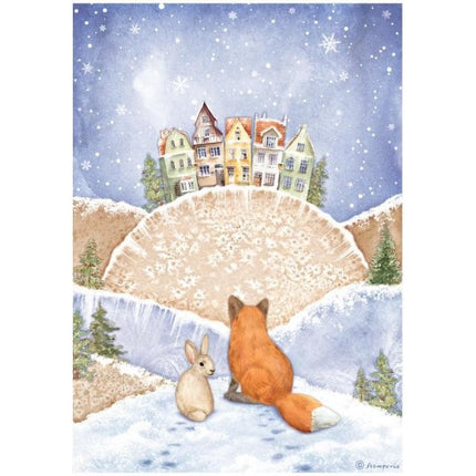 A4 Reispapier verpackt - Winter Valley Fuchs und Hase