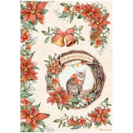 A4 Reispapier verpackt - All Around Christmas Girlande mit Katze