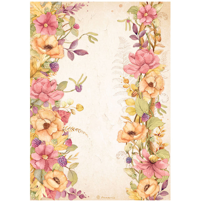 A4 Reispapier verpackt - Woodland Blumenränder