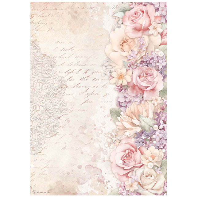 A4 Reispapier verpackt - Romance Forever Blumenrand