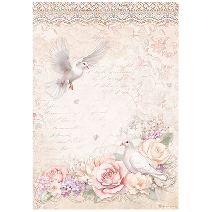 A4 Reispapier verpackt - Romance Forever Tauben