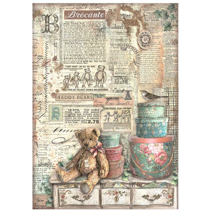 A4 Reispapier Packung - Brocante Antiques Teddybären