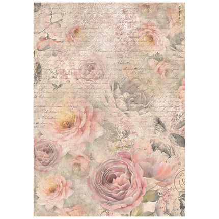 A4 Reispapier Packung - Shabby Rose Rosenmuster