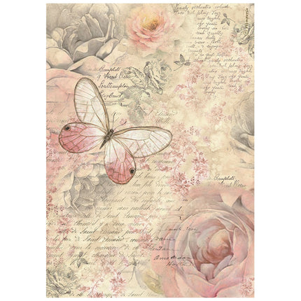 A4 Reispapier verpackt - Shabby Rose Schmetterling