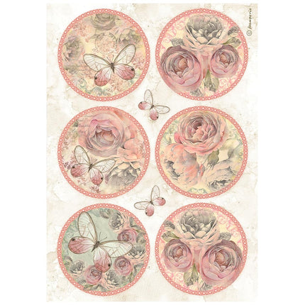 A4 Reispapier verpackt - Shabby Rose 6 Runden
