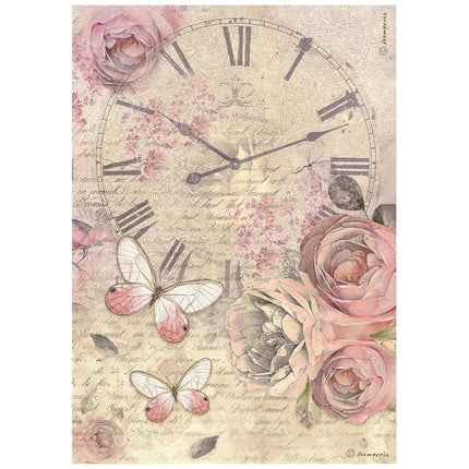 A4 Reispapier verpackt - Shabby Rose Uhr