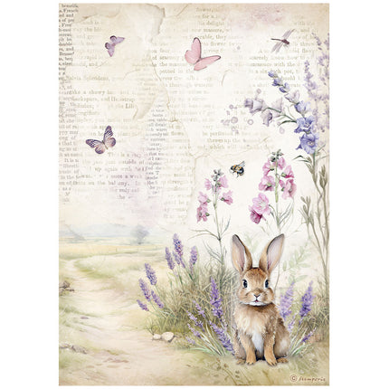 A4 Reispapier verpackt - Lavendel Hase