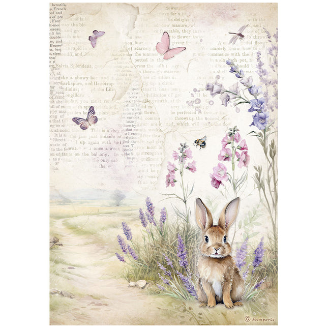 A4 Reispapier verpackt - Lavendel Hase