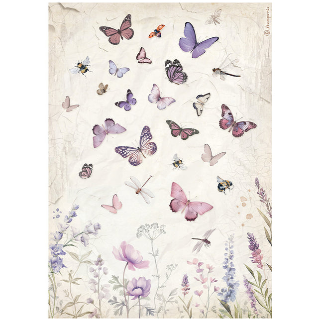 A4 Reispapier verpackt - Lavendel Schmetterling