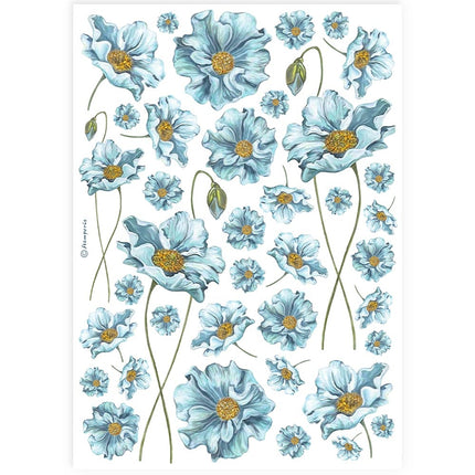 A4 Reispapier Packung - blaue Blumen