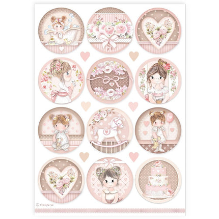 A4 Reispapier Packung - Baby Mädchen Kreise